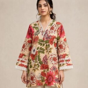 Mayassar Beige Floral cotton suit set, Jaipur